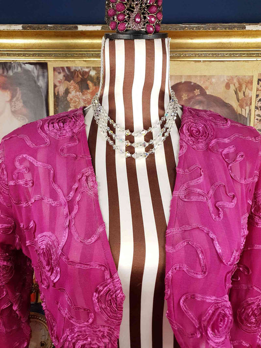 Vintage 1960s Aurora Borealis Crystal Necklace Three Strand AB