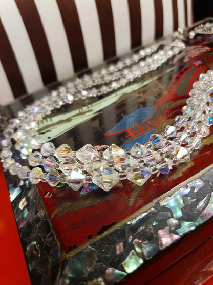 Vintage 1960s Aurora Borealis Crystal Necklace Three Strand AB