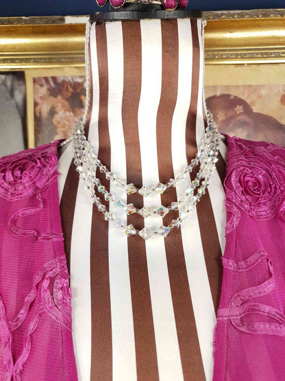 Vintage 1960s Aurora Borealis Crystal Necklace Three Strand AB