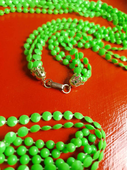Vintage 1960s Lime Green Mod Long Necklace - Hong Kong Signed