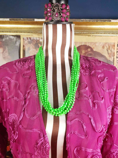 Vintage 1960s Lime Green Mod Long Necklace - Hong Kong Signed