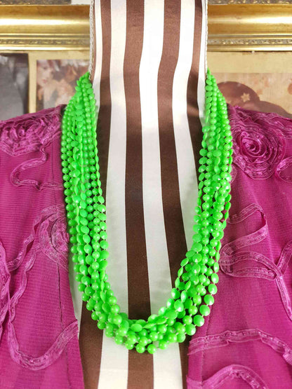 Vintage 1960s Lime Green Mod Long Necklace - Hong Kong Signed