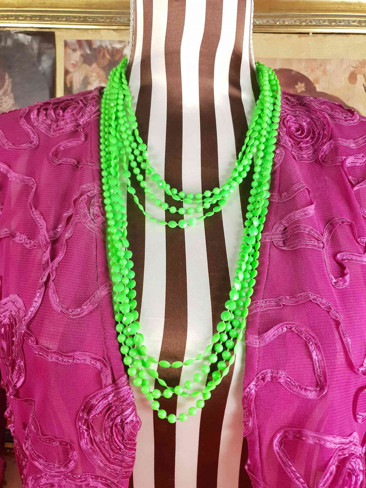 Vintage 1960s Lime Green Mod Long Necklace - Hong Kong Signed