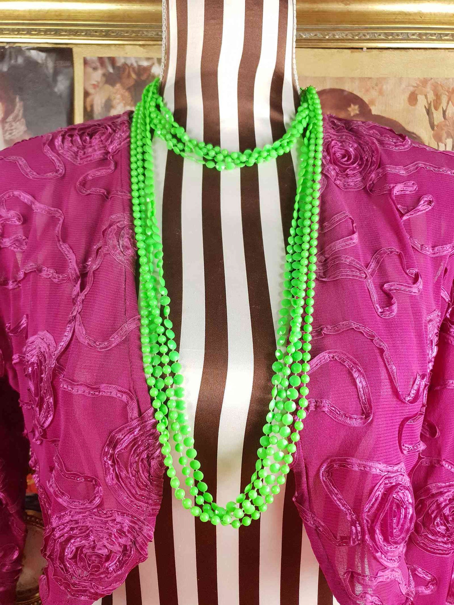 Vintage 1960s Lime Green Mod Long Necklace - Hong Kong Signed