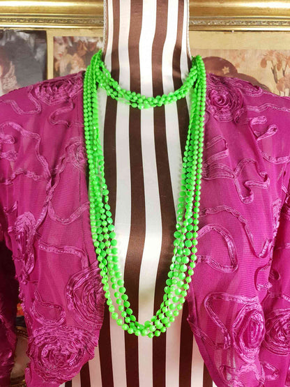 Vintage 1960s Lime Green Mod Long Necklace - Hong Kong Signed