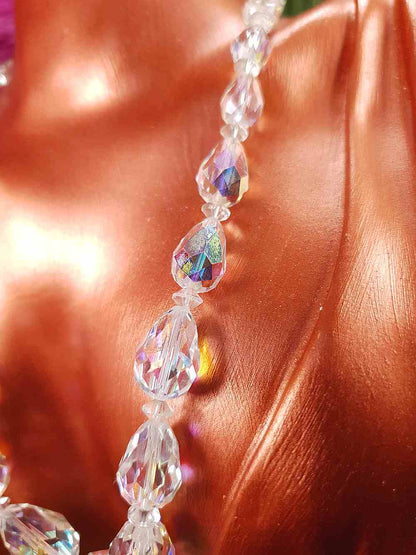 Vintage 1960s Aurora Borealis Crystal Glass Necklace Choker 16" Briolette