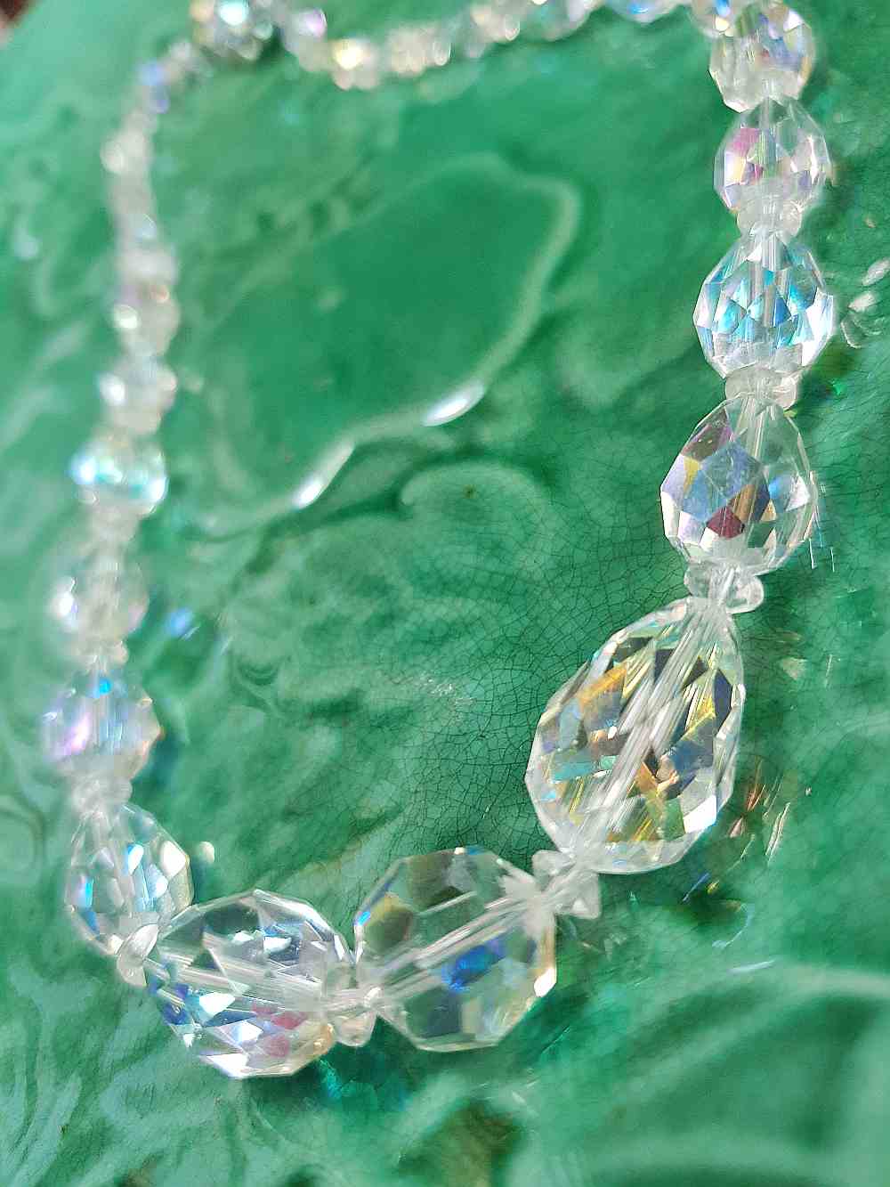 Vintage 1960s Aurora Borealis Crystal Glass Necklace Choker 16" Briolette
