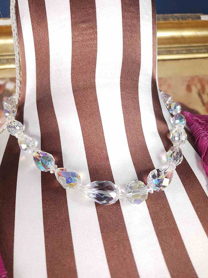 Vintage 1960s Aurora Borealis Crystal Glass Necklace Choker 16" Briolette