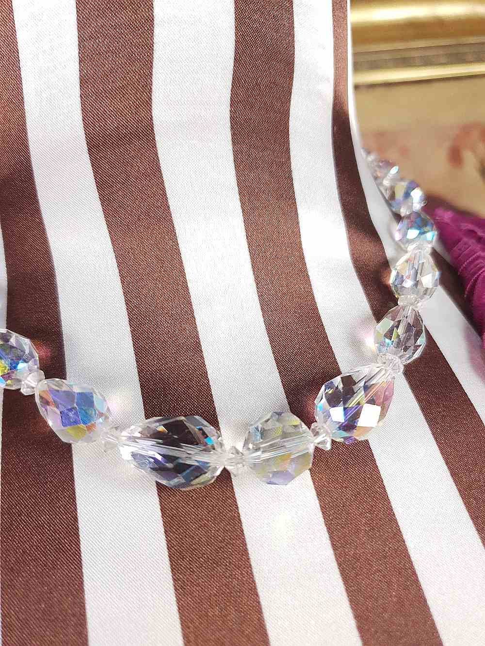 Vintage 1960s Aurora Borealis Crystal Glass Necklace Choker 16" Briolette