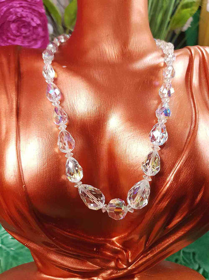 Vintage 1960s Aurora Borealis Crystal Glass Necklace Choker 16" Briolette