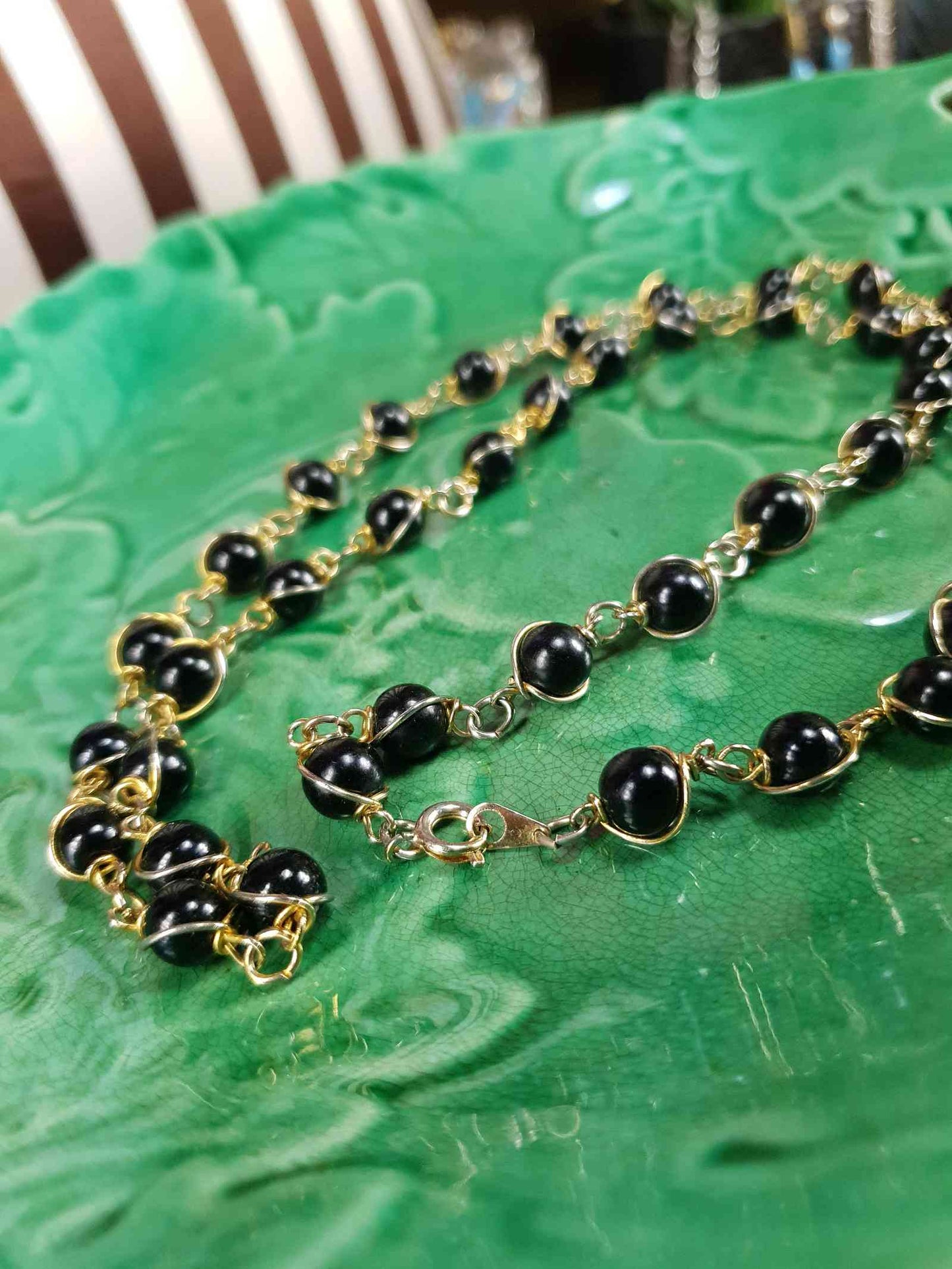 Vintage 1960s Black Glass Bead Necklace