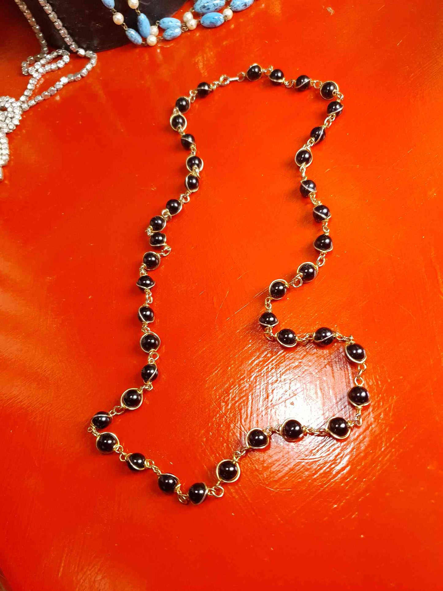 Vintage 1960s Black Glass Bead Necklace