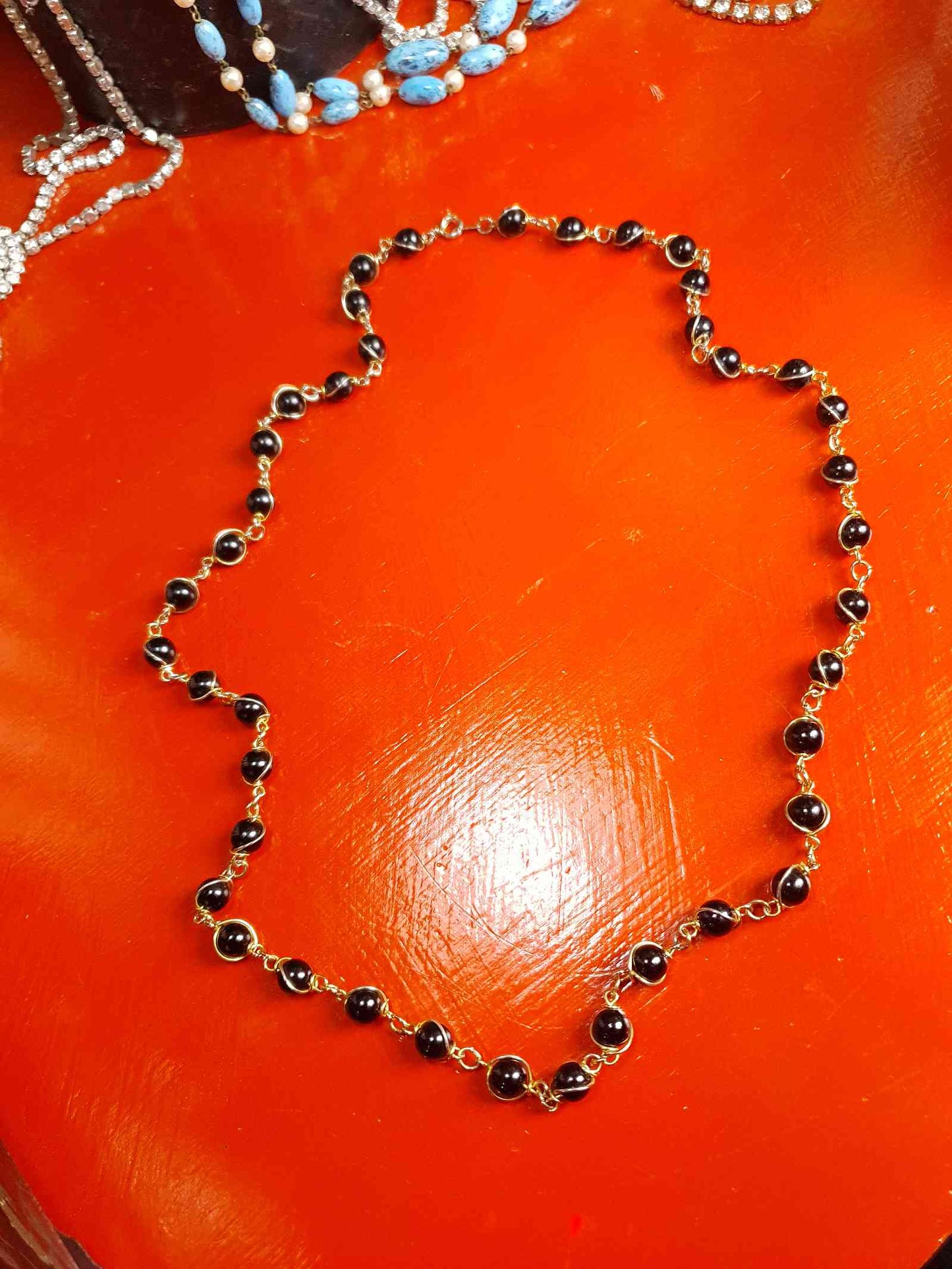 Vintage 1960s Black Glass Bead Necklace