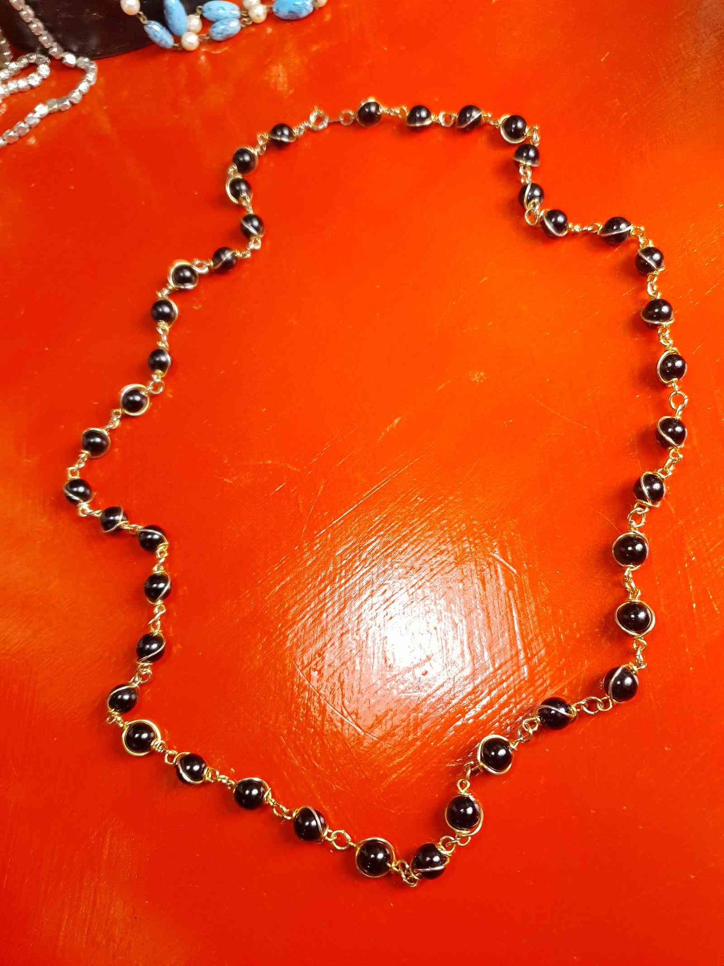 Vintage 1960s Black Glass Bead Necklace