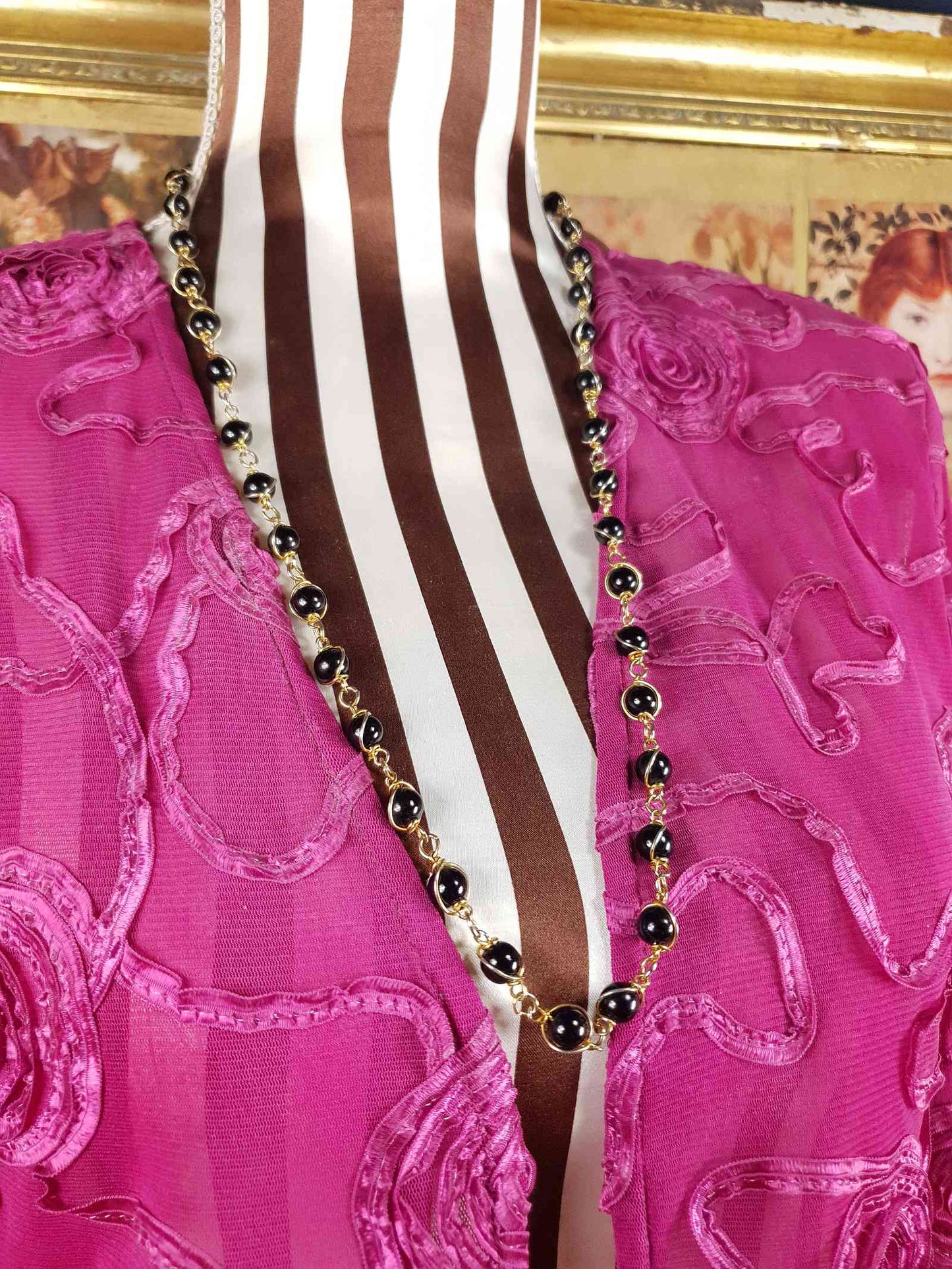 Vintage 1960s Black Glass Bead Necklace