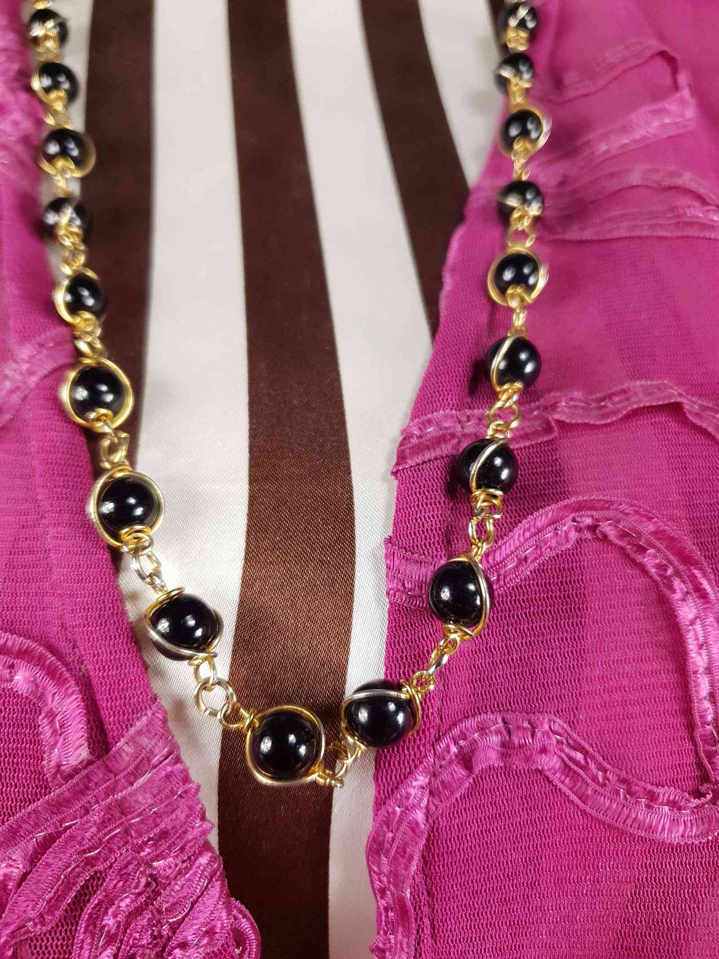 Vintage 1960s Black Glass Bead Necklace