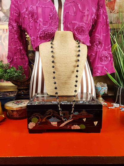 Vintage 1960s Black Glass Bead Necklace