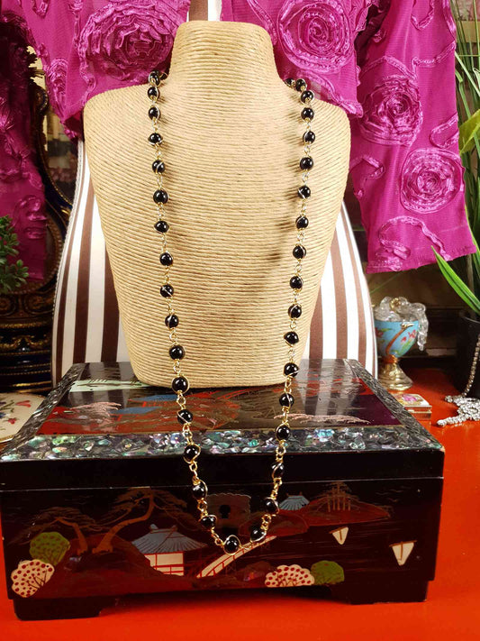 Vintage 1960s Black Glass Bead Necklace