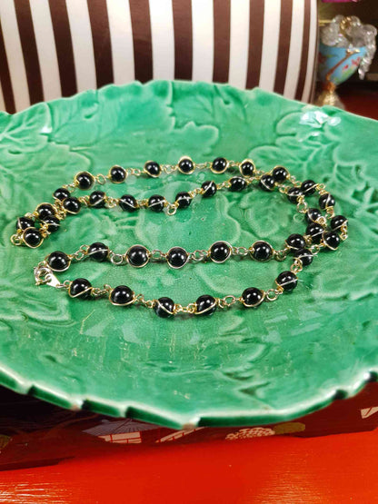 Vintage 1960s Black Glass Bead Necklace