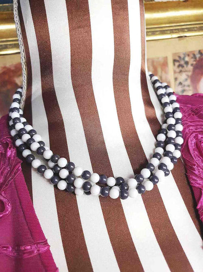 Vintage 1960s Blue White Necklace Three Strands Retro Mod
