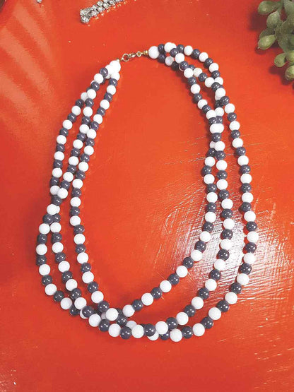 Vintage 1960s Blue White Necklace Three Strands Retro Mod