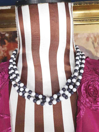 Vintage 1960s Blue White Necklace Three Strands Retro Mod