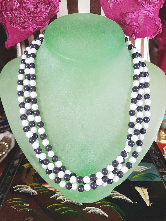 Vintage 1960s Blue White Necklace Three Strands Retro Mod