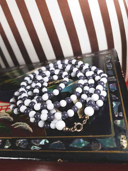 Vintage 1960s Blue White Necklace Three Strands Retro Mod