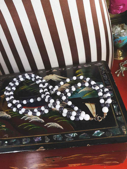 Vintage 1960s Blue White Necklace Three Strands Retro Mod