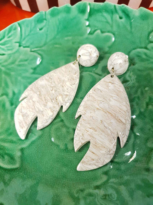 Vintage 1960s Marbled Resin Statement Leaf Earrings Dangle Drop