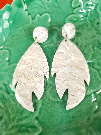 Vintage 1960s Marbled Resin Statement Leaf Earrings Dangle Drop