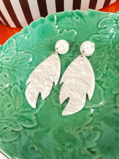 Vintage 1960s Marbled Resin Statement Leaf Earrings Dangle Drop