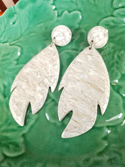 Vintage 1960s Marbled Resin Statement Leaf Earrings Dangle Drop