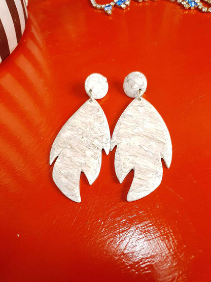 Vintage 1960s Marbled Resin Statement Leaf Earrings Dangle Drop