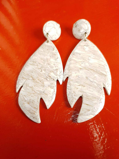 Vintage 1960s Marbled Resin Statement Leaf Earrings Dangle Drop