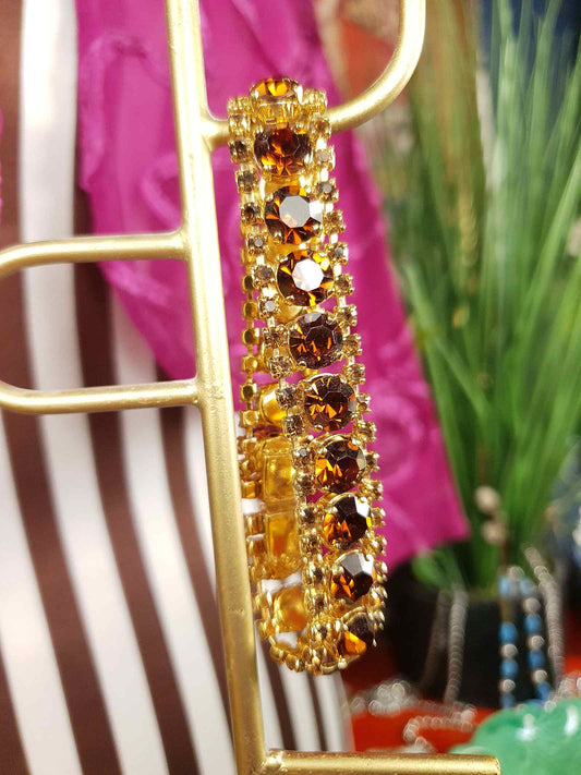 Vintage 1960s Amber Brown Rhinestone Bracelet Gold Tone Metal