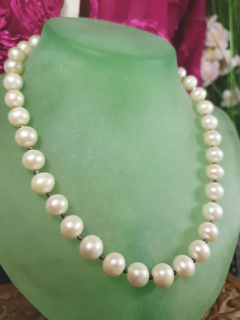 Vintage 1960s Freshwater Pearl Pearls Necklace Bracelet Set Demi Parure Sterling Silver