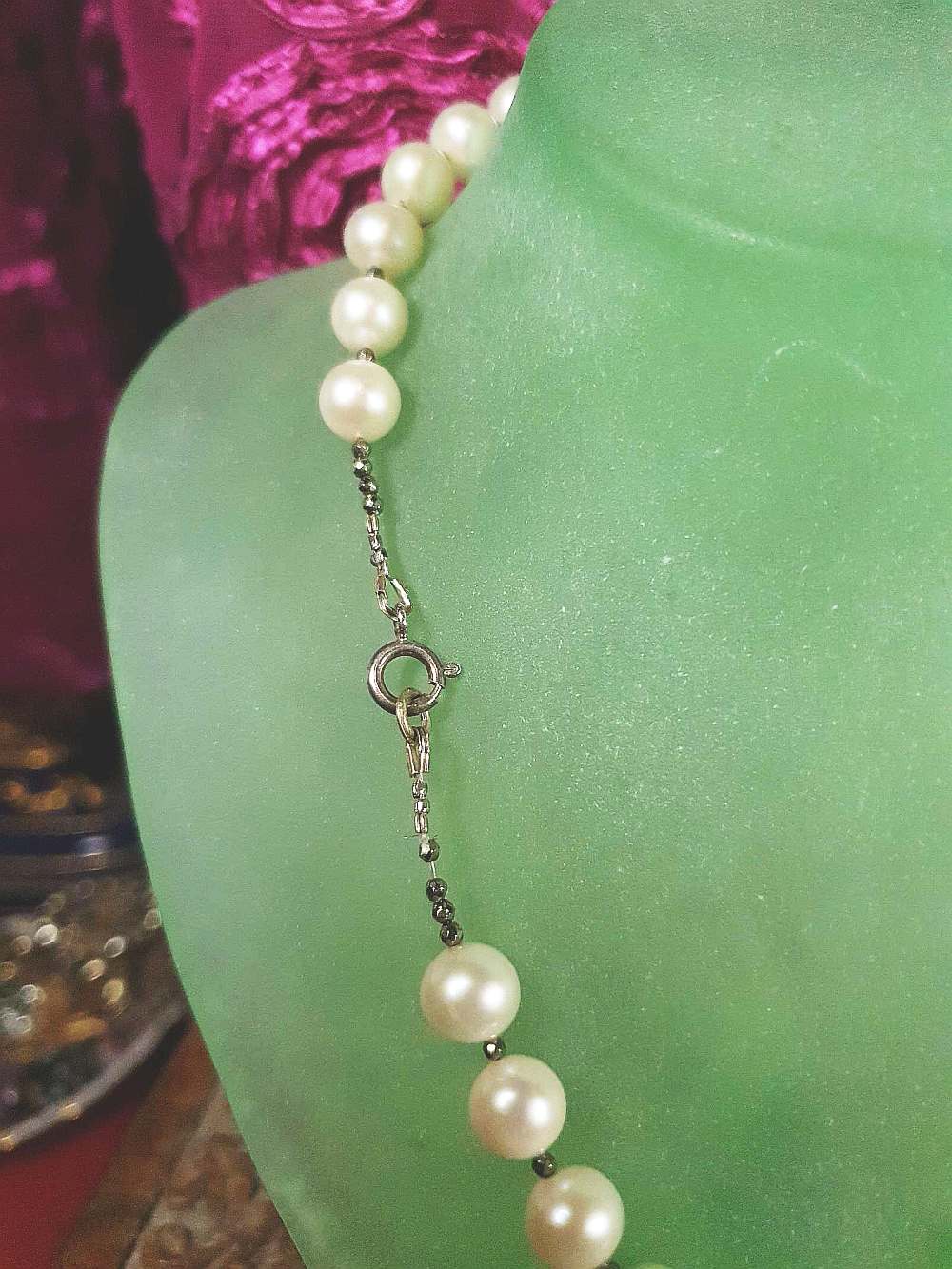 Vintage 1960s Freshwater Pearl Pearls Necklace Bracelet Set Demi Parure Sterling Silver