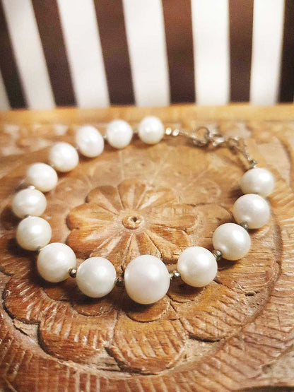 Vintage 1960s Freshwater Pearl Pearls Necklace Bracelet Set Demi Parure Sterling Silver