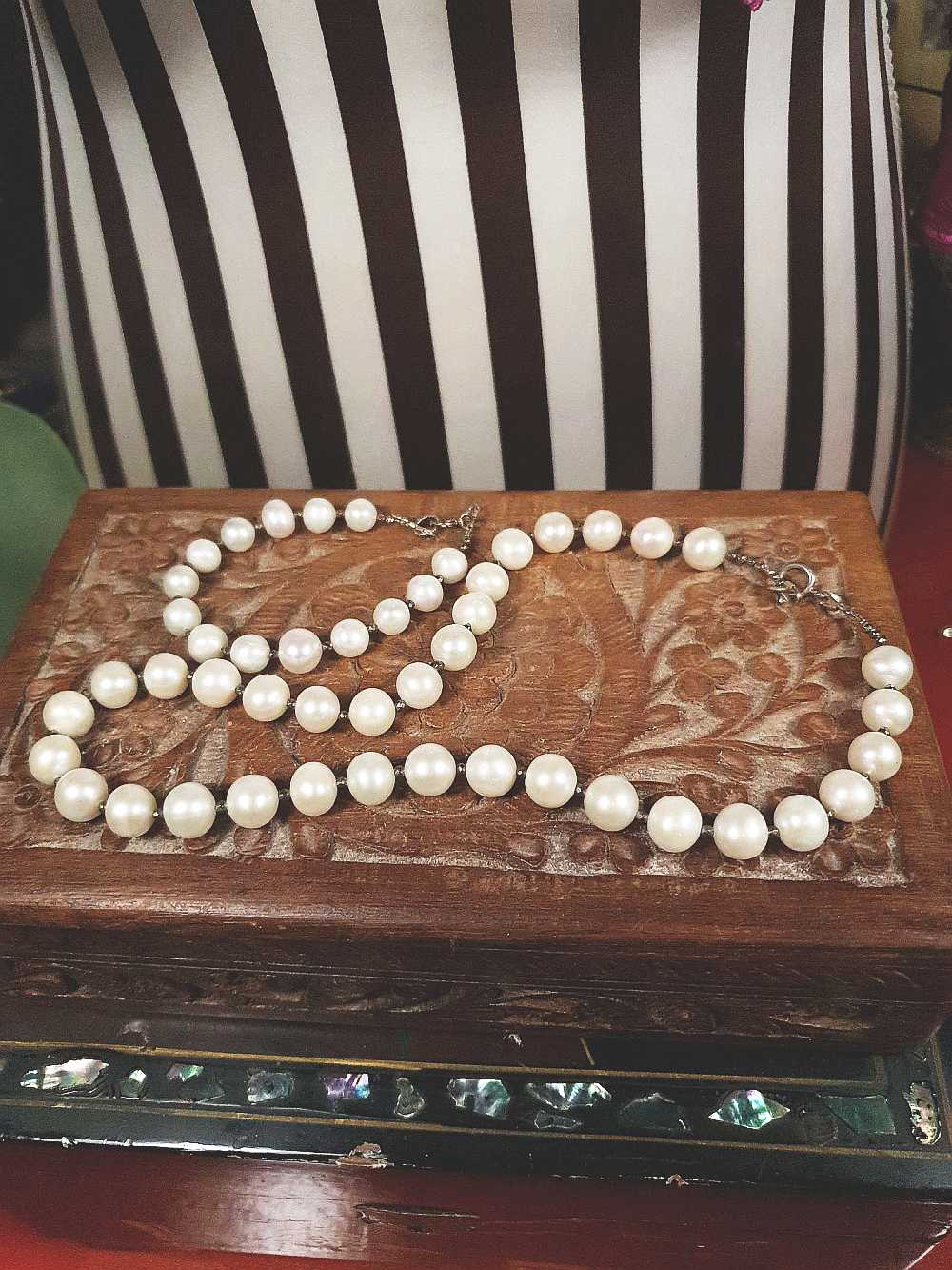 Vintage 1960s Freshwater Pearl Pearls Necklace Bracelet Set Demi Parure Sterling Silver