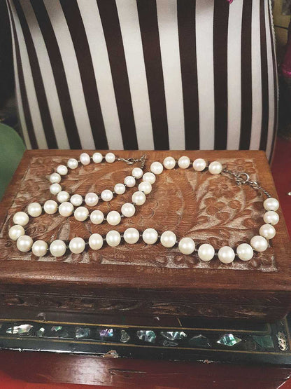 Vintage 1960s Freshwater Pearl Pearls Necklace Bracelet Set Demi Parure Sterling Silver