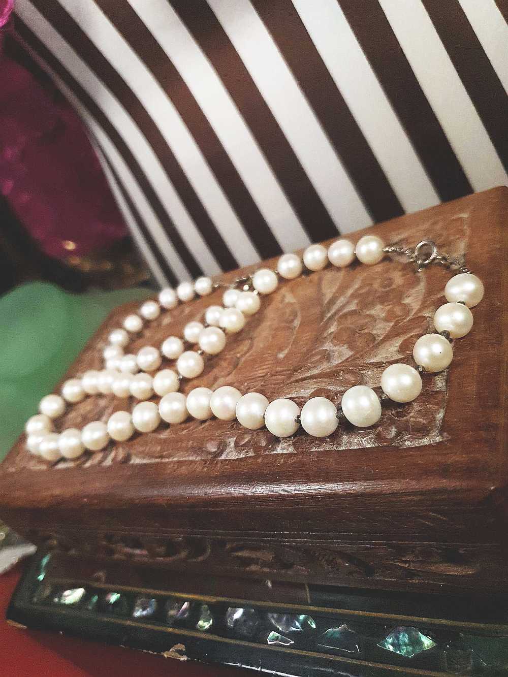 Vintage 1960s Freshwater Pearl Pearls Necklace Bracelet Set Demi Parure Sterling Silver