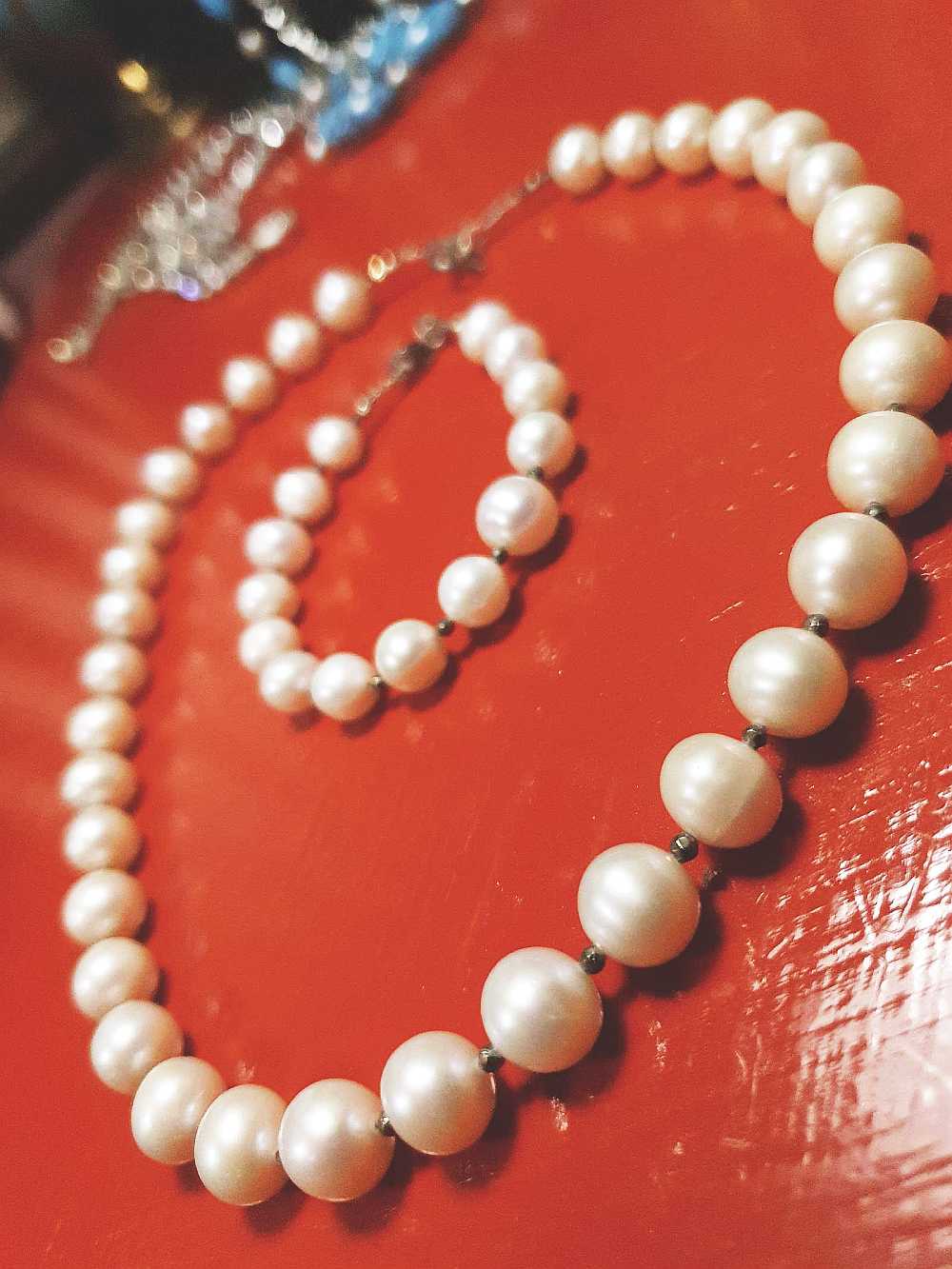 Vintage 1960s Freshwater Pearl Pearls Necklace Bracelet Set Demi Parure Sterling Silver