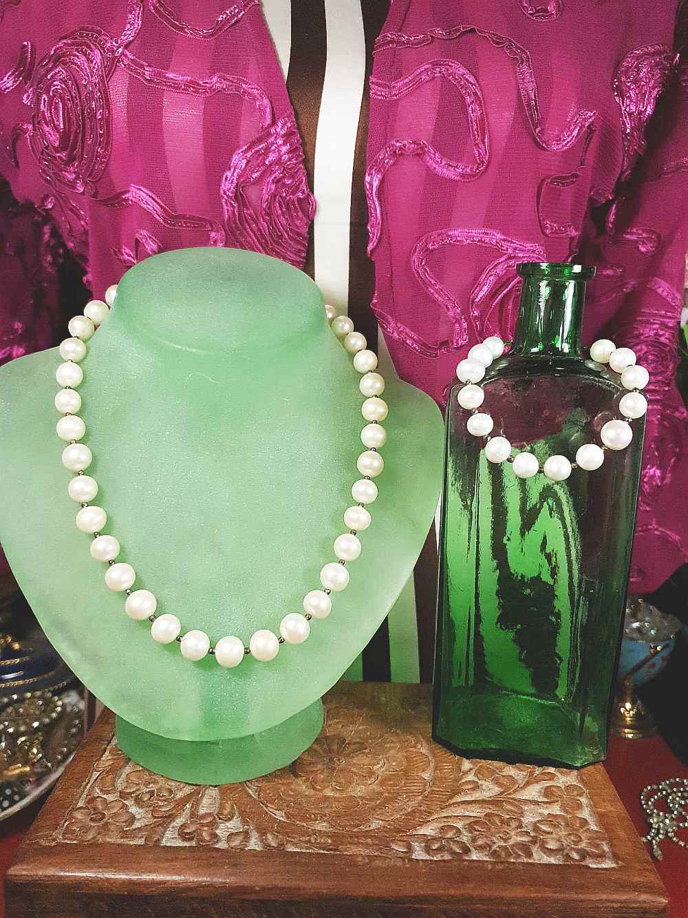 Vintage 1960s Freshwater Pearl Pearls Necklace Bracelet Set Demi Parure Sterling Silver