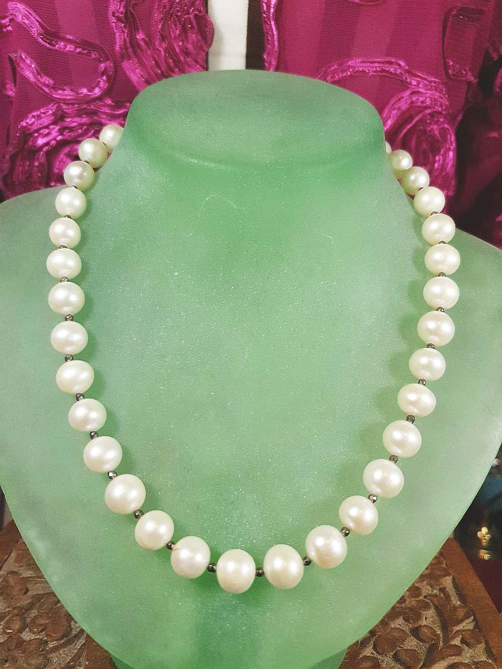 Vintage 1960s Freshwater Pearl Pearls Necklace Bracelet Set Demi Parure Sterling Silver