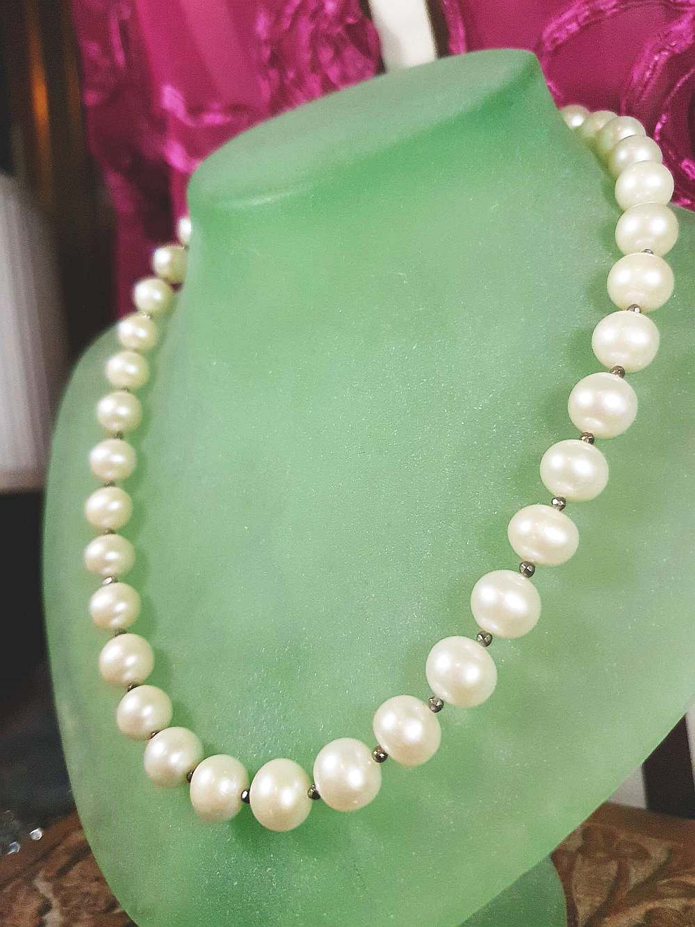 Vintage 1960s Freshwater Pearl Pearls Necklace Bracelet Set Demi Parure Sterling Silver