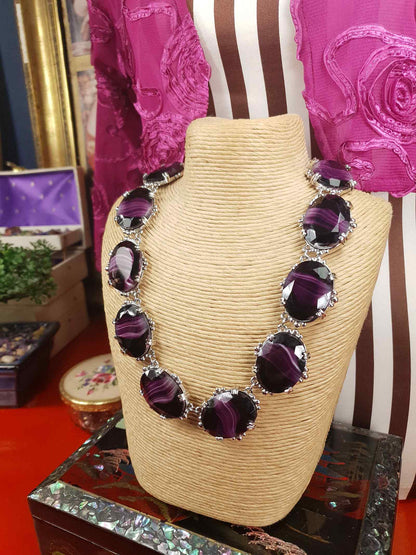 Vintage 1960s Purple Art Glass Sphinx Necklace