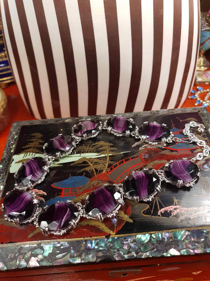 Vintage 1960s Purple Art Glass Sphinx Necklace