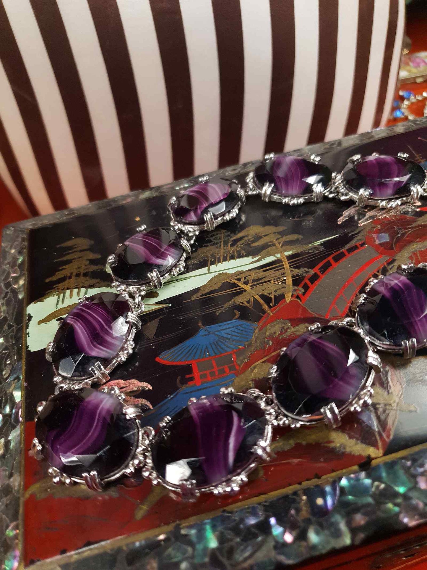 Vintage 1960s Purple Art Glass Sphinx Necklace