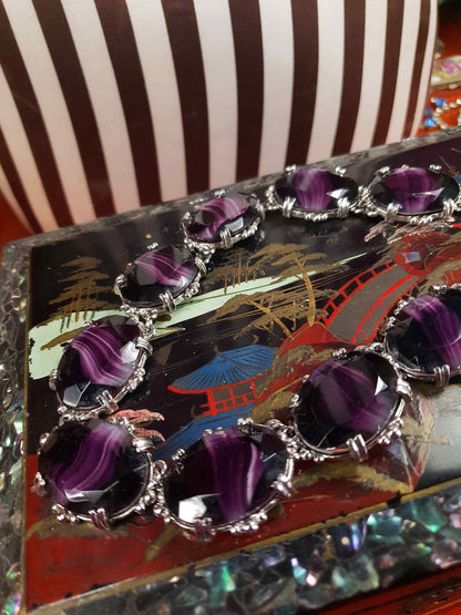 Vintage 1960s Purple Art Glass Sphinx Necklace